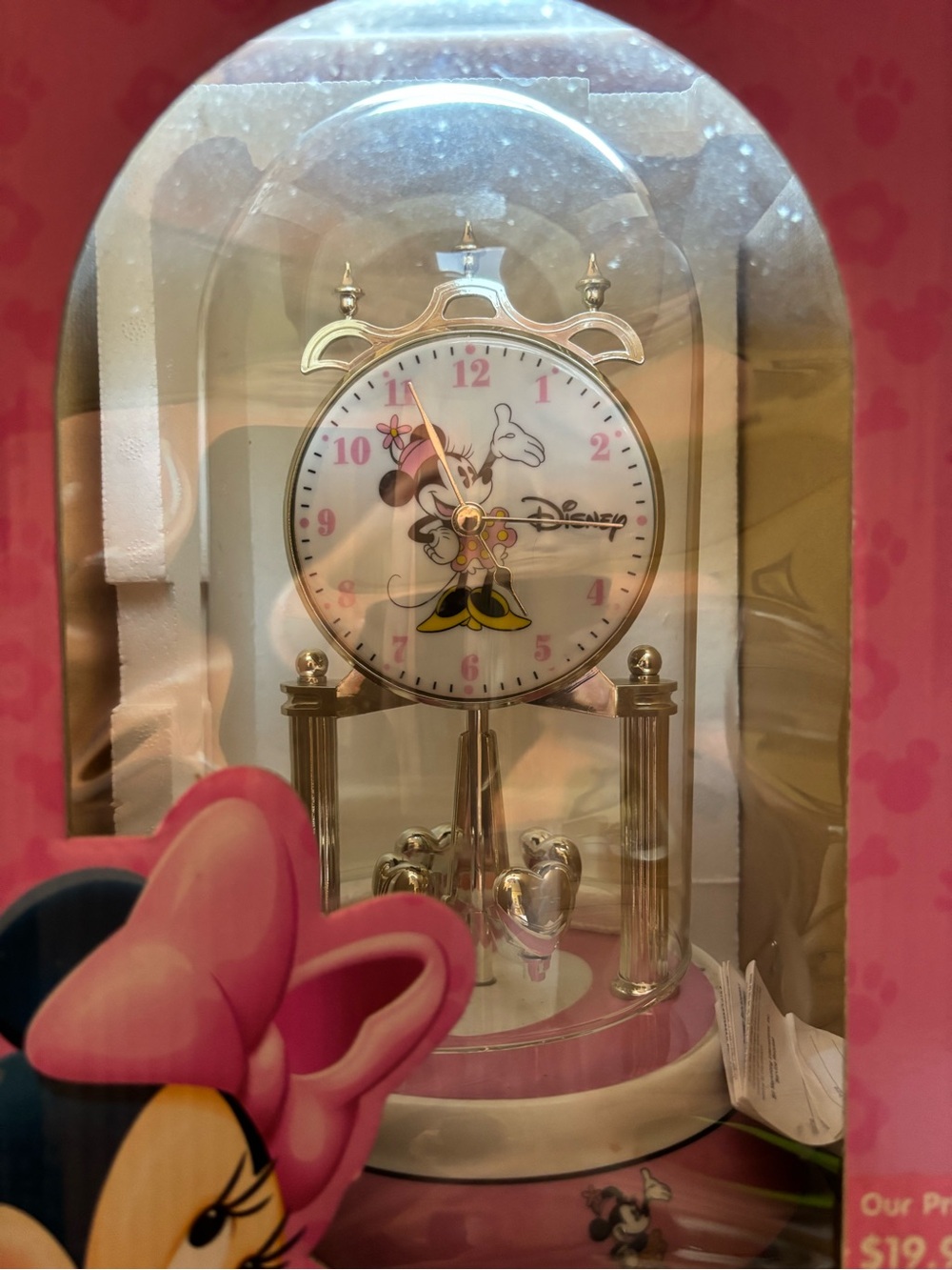 Disney Minnie Mouse Pink and Gold Dome Anniversary Clock